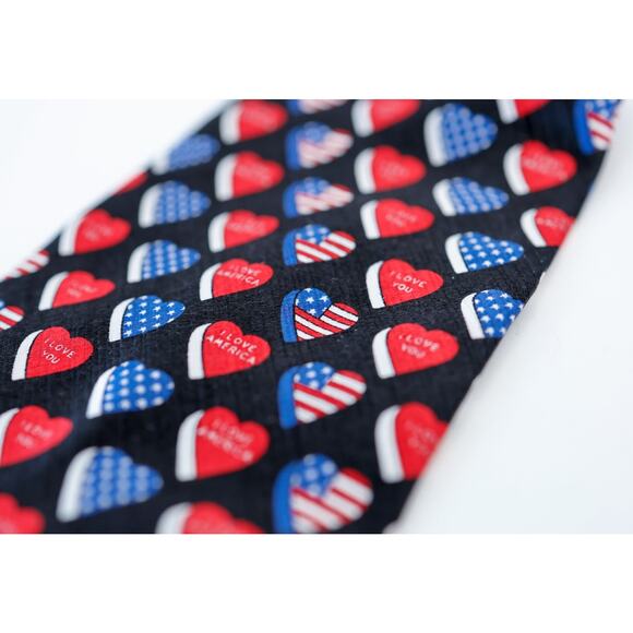 VTG Savile Row I Love American Heart Flag Silk Tie Grandpa Patriotic USA Made - Picture 7 of 13